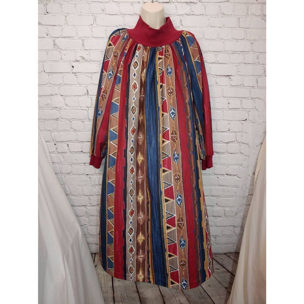 Haband Vintage Women's Size Small Brown Multicolored Bohemian Dress/Robe